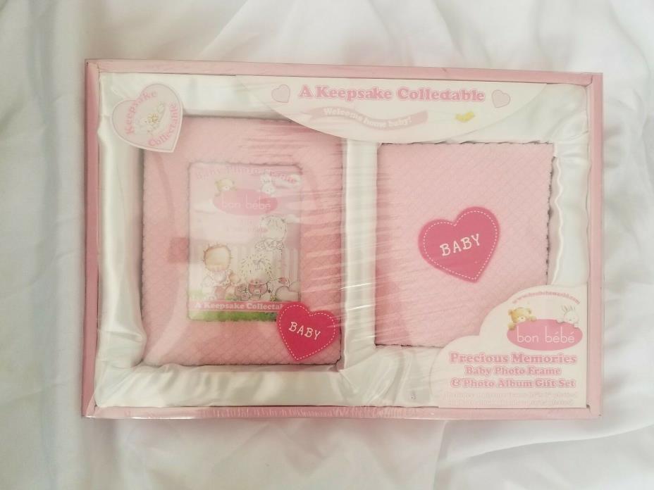 BON BEBE Baby Girl Pink Photo Frame & Photo Album Gift Set - New in Box