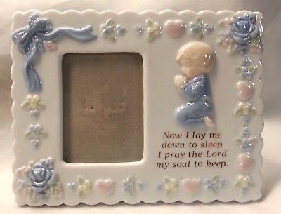 Baby Boy Picture Frame Ceramic Porcelain Praying Now I Lay Me Down To Sleep