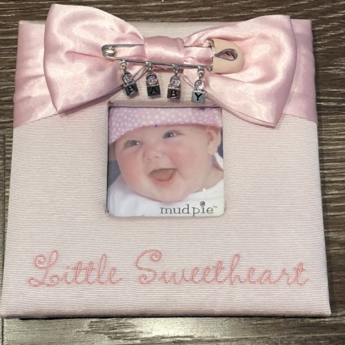MUDPIE NEW PINK SATIN BOW SAFETY PIN “BABY” GIRL FRAME
