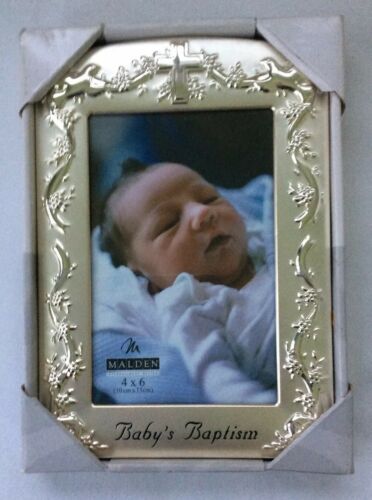 MALDEN BABY'S BAPTISM CHRISTENING PHOTO PICTURE TWO TONE SILVER 4 X 6 FRAME NEW