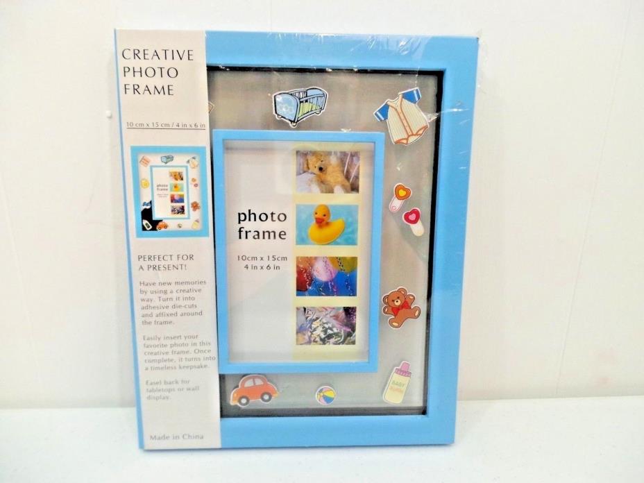 Creative Photo Frame - Light Blue Baby Boy Theme With Keepsake Clip Art In Frame