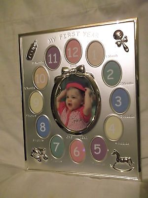 Lovely baby gift - silver & gold toned My First Year 13 Photo Frame - never used