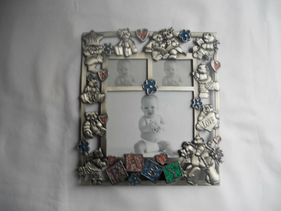 “Teddy Bear”  Frame  -Pewter  HOLDS 3 PICTURES