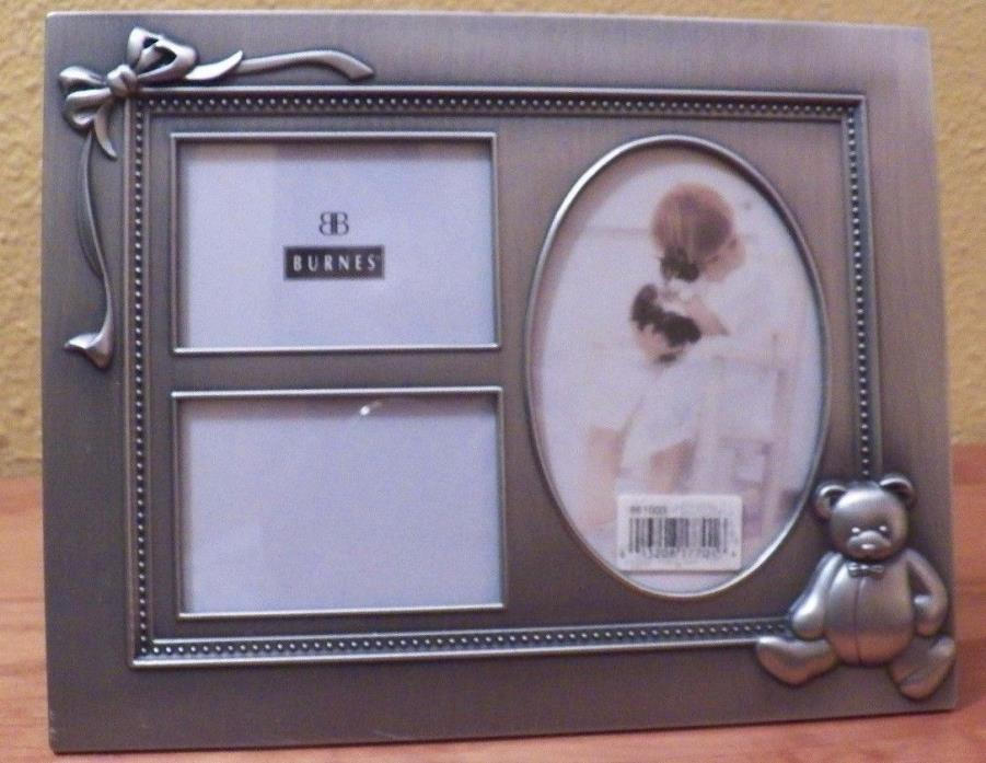 Burnes of Boston Baby Nursery Frame Holds 3 Photos Teddy Bear & Bows 1997 NWT