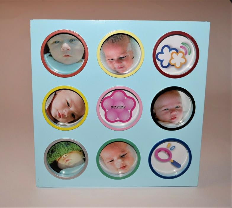 Newborn Baby Picture Frame Blue 9 photos slots Memories NWOT Multi Use