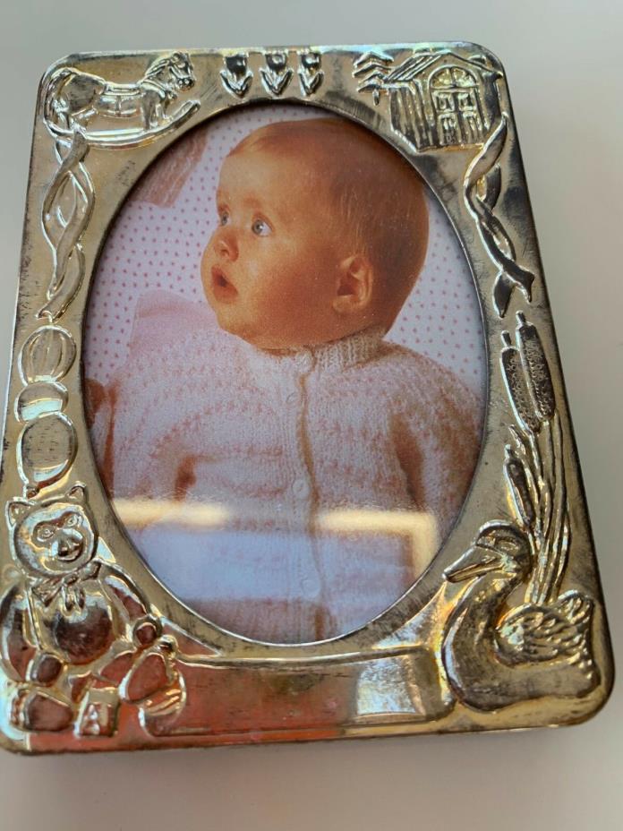 Small silver baby picture frame 3 x 4 inches