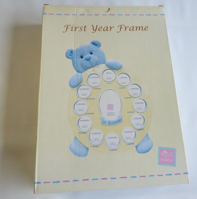 First Year Baby Monthly Picture Frame Russ Berrie 12 Month Blue Bear NWT New