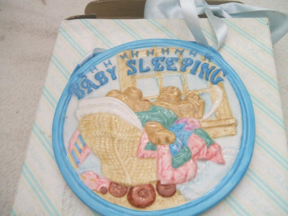 Baby Wall Hanging C.R. Gibson Baby Sleeping W/ Bear In Stroller Ceramic 5