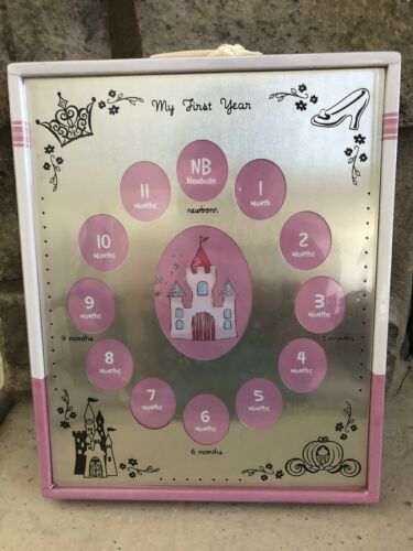 Disney Infant Baby Girls My First Year Silver Metal Photo Frame Pink NEW