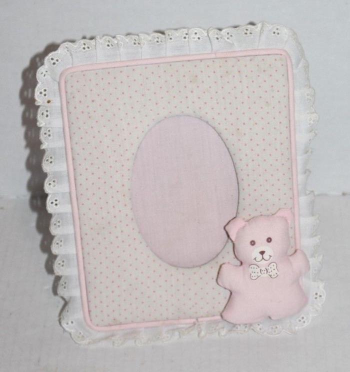 Vintage Pink Cloth Teddy Bear Picture Frame