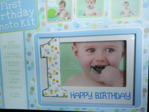 Baby's First Birthday Photo Kit Baby Picture Frame w/Photo Props, Blue
