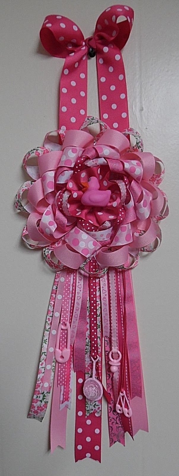 IT'S A GIRL NEW BABY BIRTH ANNOUNCEMENT PINK RUBBER DUCKY RIBBON HANDMADE