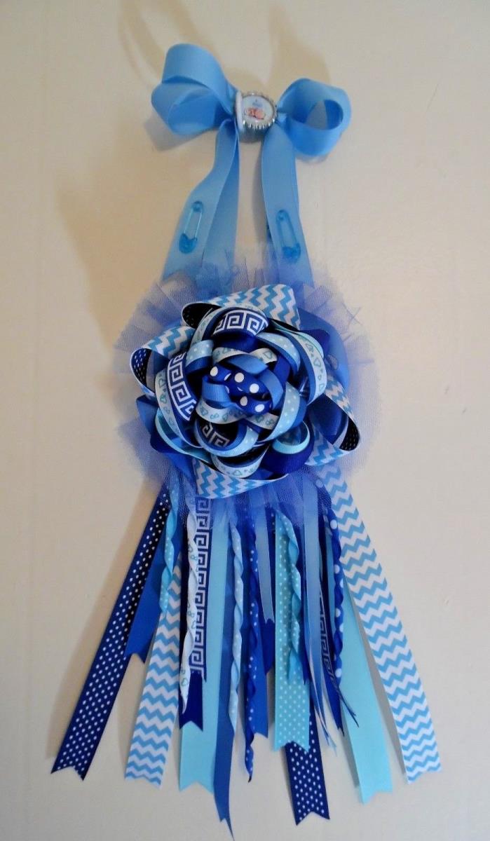 IT'S A BOY NEW BABY BIRTH ANNOUNCEMENT DOOR HANGER BLUE RIBBON TULLE HANDMADE