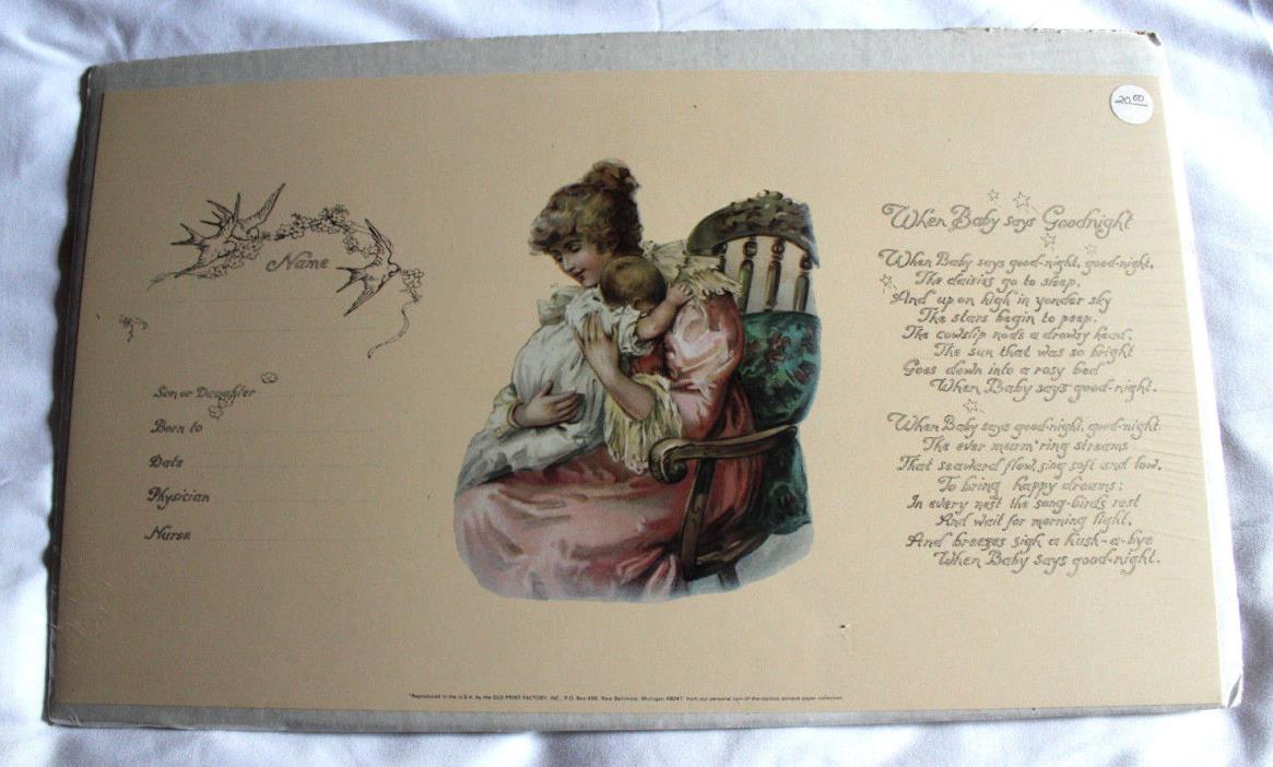 Turn of the Century Vintage Birth Announcement / Birth Certificate Mother & Baby