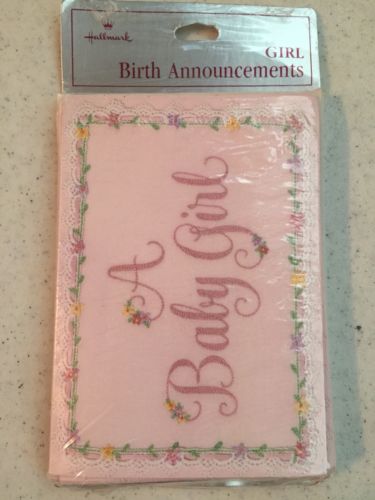 Vintage HALLMARK  Baby GIRL BIRTH Announcement Note Cards 10 CARDS Envelopes