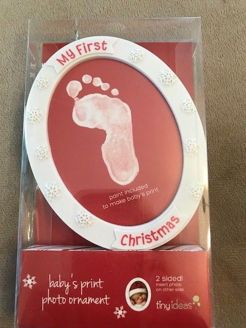 Tiny Ideas Babys First Christmas Footprint Photo 2 Sided Ornament NIB