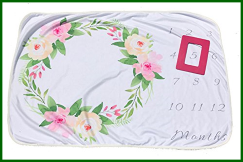 Premium Fleece Baby Floral Wreath Milestone Blanket W Frame For Photo Prop WHITE