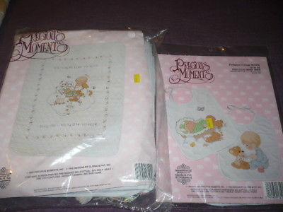 Precious moments  baby collection stamped bibs and Quilted Quilt 1992-93
