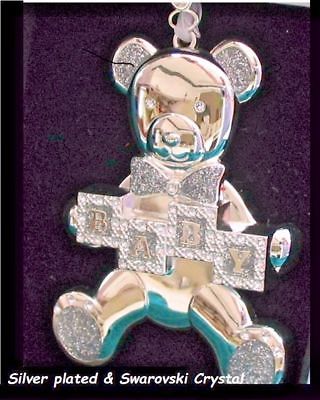 Silver plated Swarovski Crystal Baby Keepsake Teddy  Bear Ornament