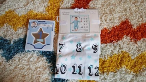 3 Piece Milestone Baby Blanket And Belly Stickers Gift Keepsake
