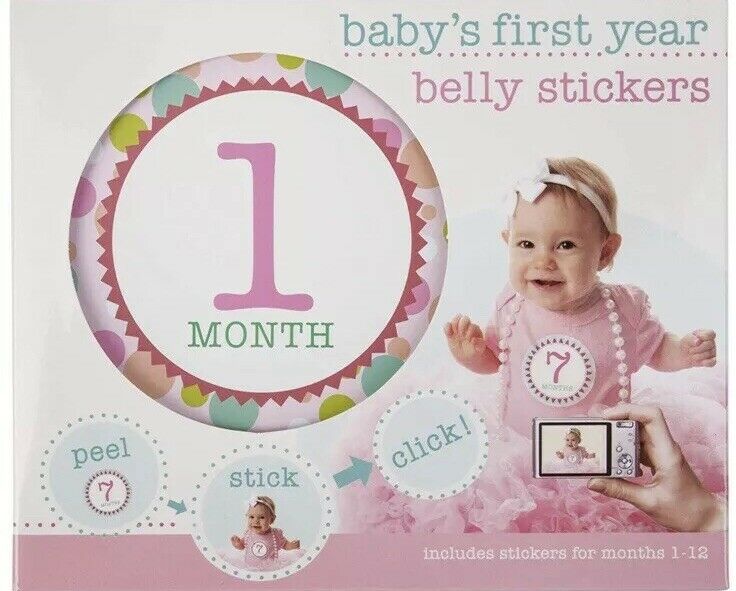 BABY'S FIRST YEAR Pink Girl Peel-and-Stick Belly Stickers Months 1-12 Cute!