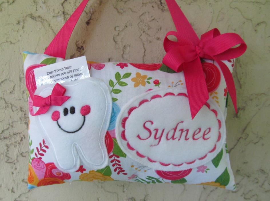 Tooth Fairy Pillow Personalized Pink Floral with Hot Pink