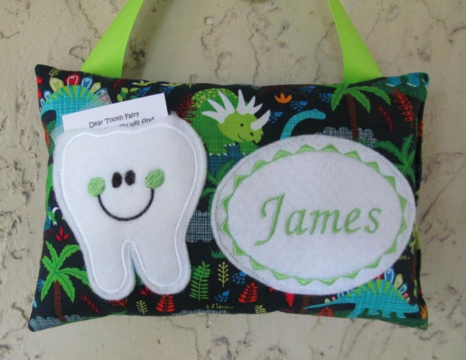 Tooth Fairy Pillow Personalized Dinosaur with Lime Green, dinosaurs