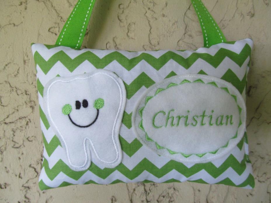 Tooth Fairy Pillow Personalized Green Chevron, Easter Basket Stuffer