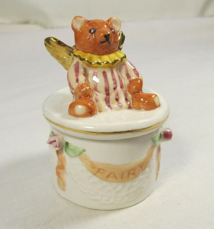 Trinket Box Tooth Fairy Porcelain Bear Teddybear with Wings