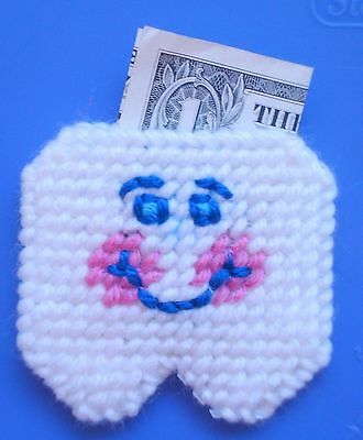 Two (2) Tooth Fairy Pouch Smiling & Happy acrylic yarn & plastic canvas