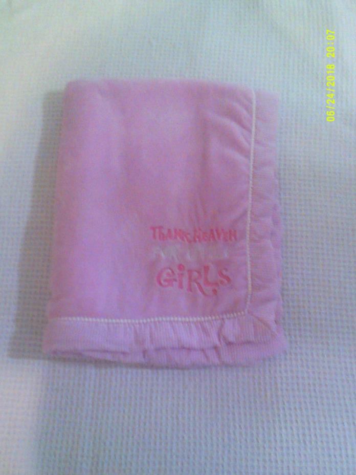 Thank Heaven Little Girls Plush FLEECE Blanket STRIPED COTTON FABRIC TRIM PREOW