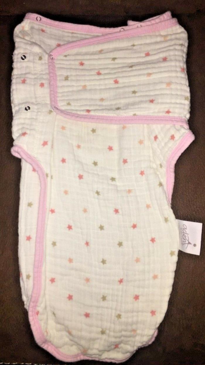 ADEN ANAIS SWADDLER Small Med MONTHS SNAP EASY SWADDLE Pink Stars Baby Girls EUC