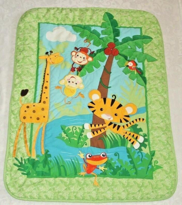 Fisher Price Monkey Giraffe Rainforest Blanket Quilt Comforter Tiger Frog