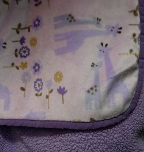 Carters Purple Giraffe Baby Blanket Purple Sherpa Backing Flowers Floral nursery