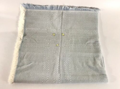 Vintage Churchill Weavers Handwoven Blue Baby Blanket With Fringe Acrylic roses