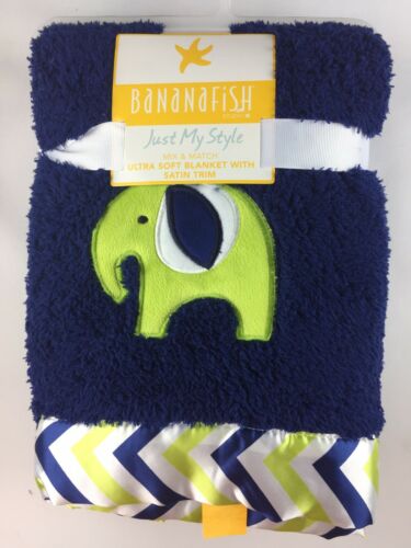 New Bananafish Green Elephant Navy Blue Plush Baby Blanket Just My Style