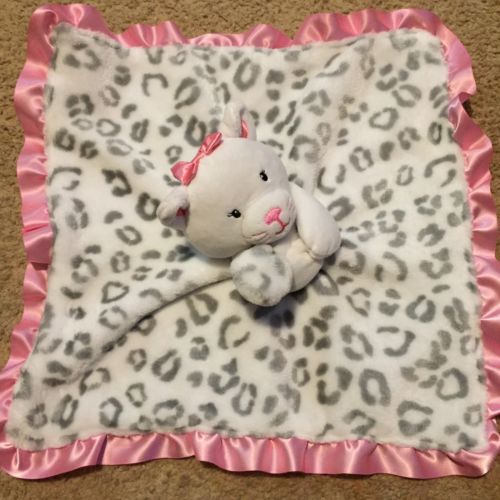 Okie Dokie One Size Security Blanket Lovey Leopard Print White Cat Pink Gray