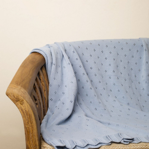 Pluchi Aria Blue 100% Cotton Knitted Supersoft Nursery Baby Blanket Throw