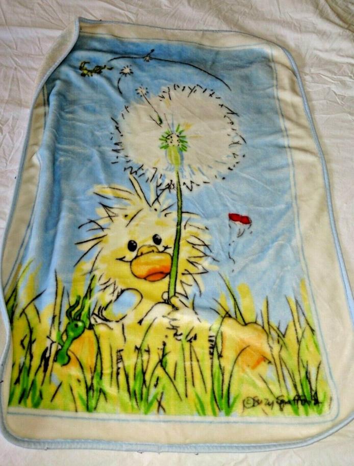 Little Suzy's Zoo Blue White Duckling Baby Throw Blanket Dandelion Security Love