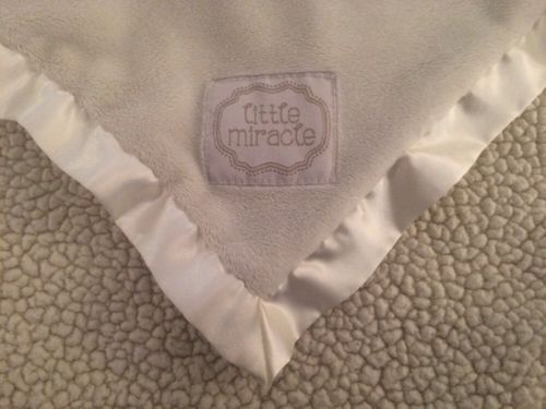 Little Miracle Ivory Beige Satin Sherpa Lovey Security Blanket 15 x 16