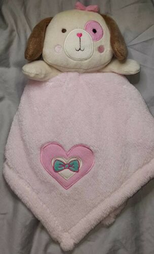 BABY GEAR Pink Brown PUPPY Dog Heart Bow LOVEY security blanket blankey