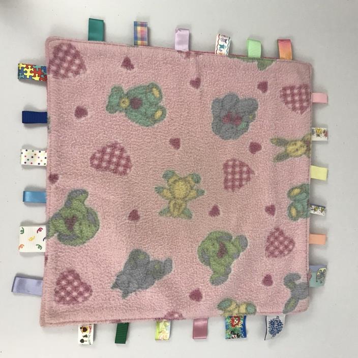 TAGGIES Rabbit Bear Large Big 17 x 17 Pink Colorful Fleece Baby Blanket Toy