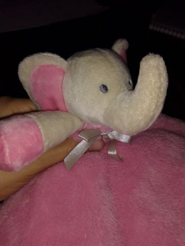 Blankets and & Beyond Pink Grey Elephant Baby Blanket Soft Security Lovey