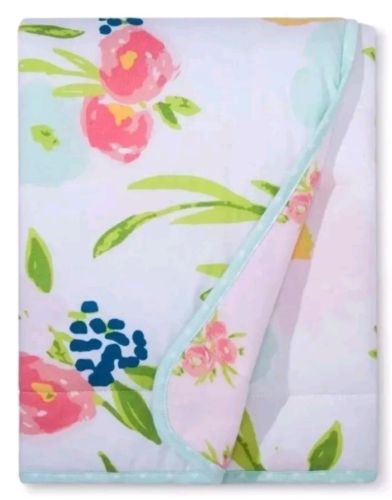 Cloud Island Jersey Knit Floral Baby Blanket ~ Pink Aqua Reversible