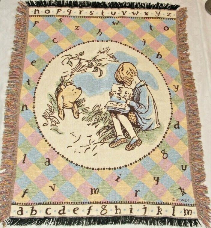 Classic Winnie the Pooh Christopher Robin Woven Tapestry Blanket Throw Vintage
