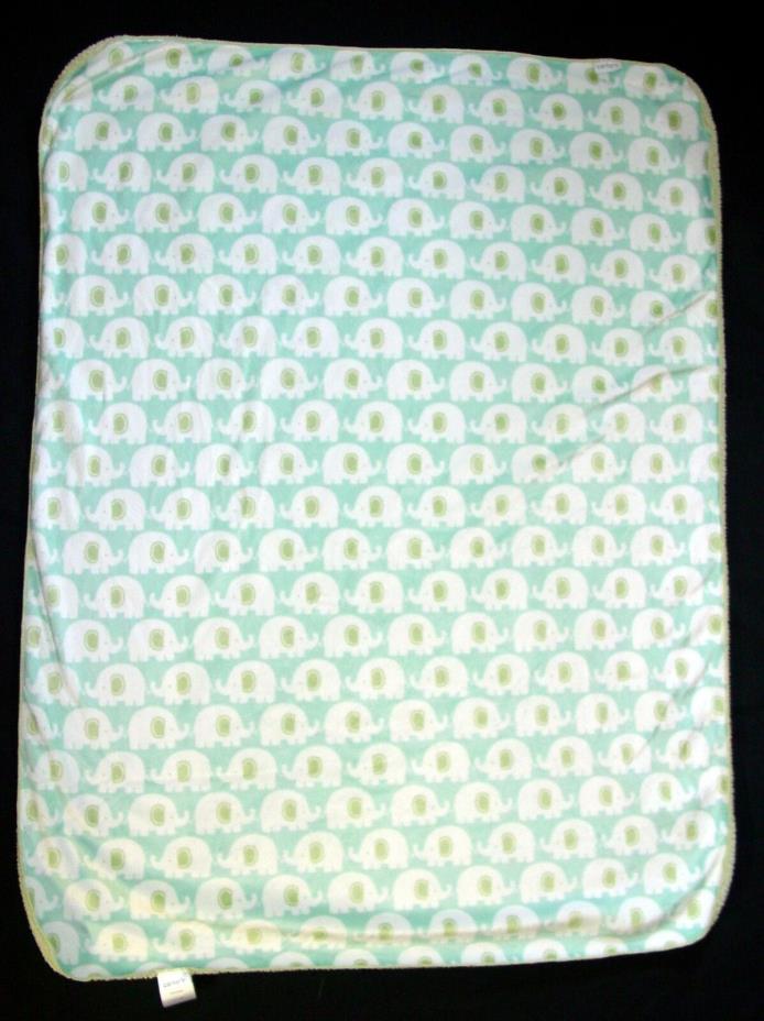 Carters Boys Blue Green Elephant Fleece Sherpa Blanket 30x40 Minky Baby Z33