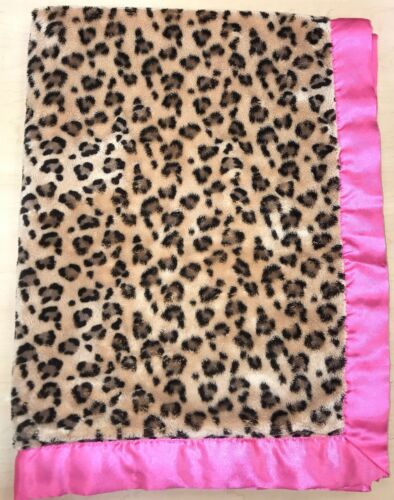 First Impressions Baby Girl Blanket Leopard Cheetah Pink Reverse Satin Trim