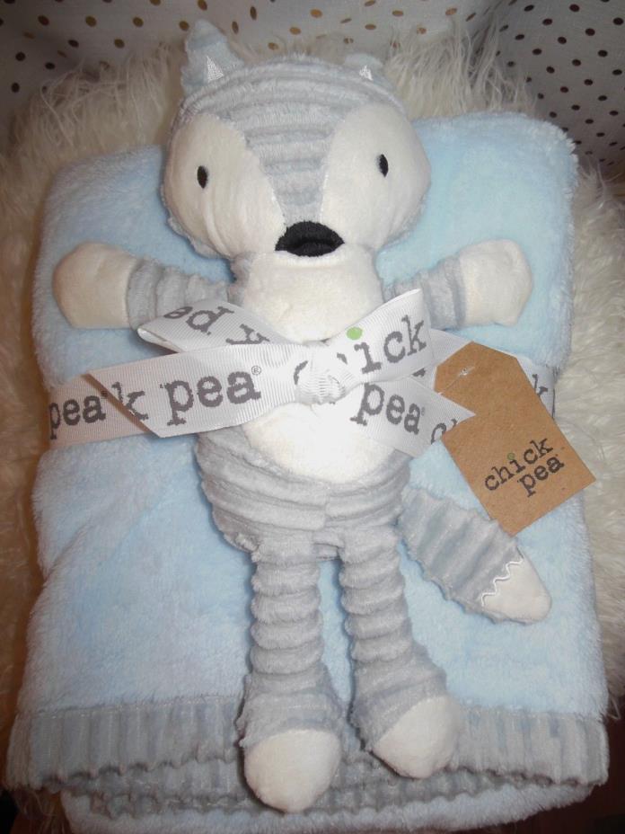 NWT Chick Pea Super Soft Baby Blanket Blue with Fox Plush Toy 2 PC Gift Set