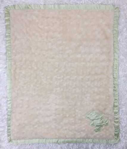 Tadpoles Cream White Acrylic Knit Baby Blanket Ivory Green Satin Edge Trim