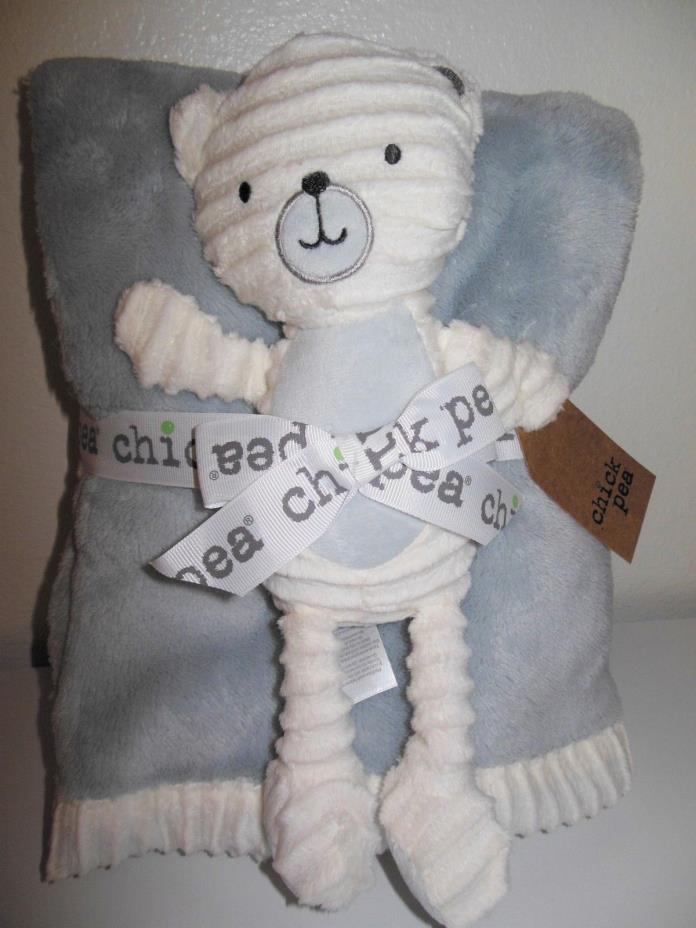 NWT Chick Pea Super Soft Baby Blanket Gray with Bear Plush Toy 2 PC Gift Set